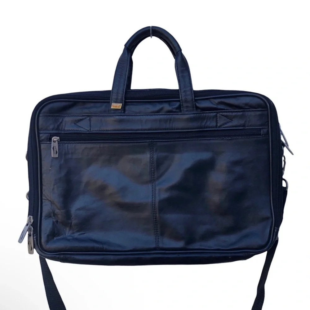 American Tourister Black Leather Laptop Bag